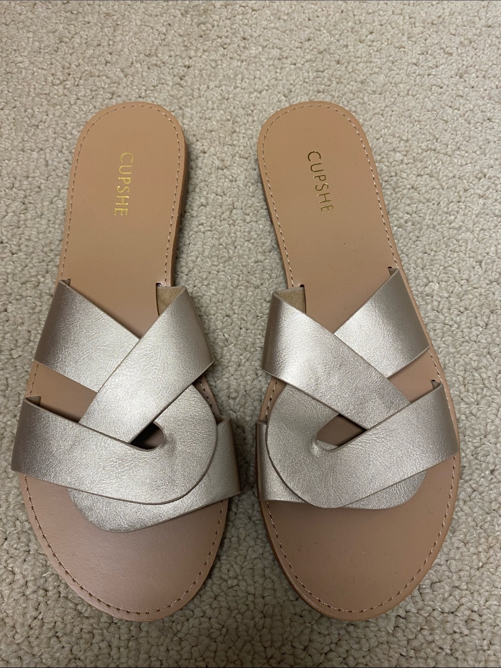 Cupshe Metallic Champagne Knotted Slide Sandals